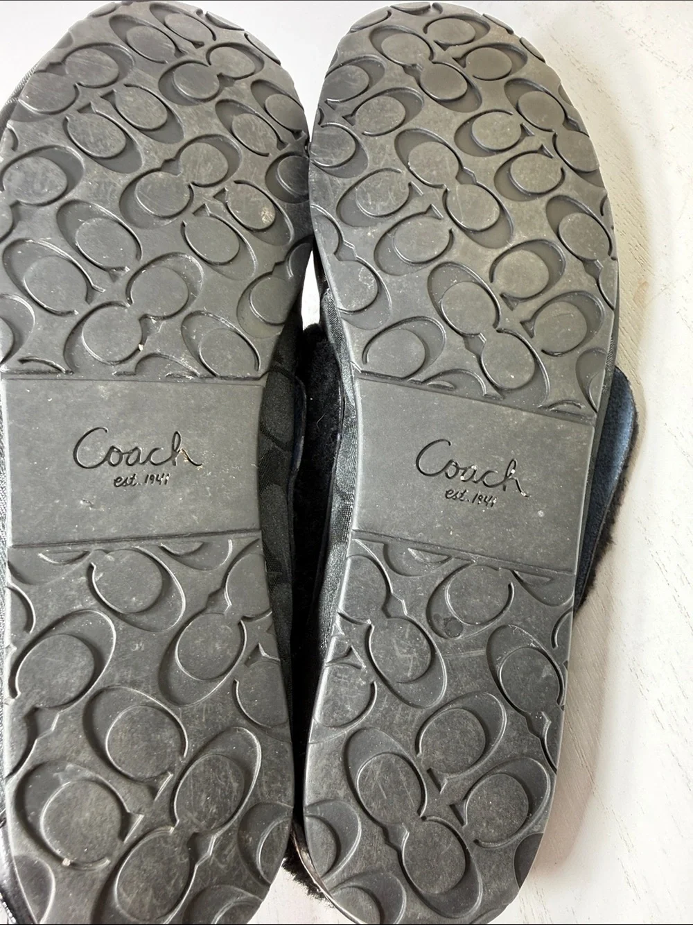 Coach Black Signature Jacquard Bow-Accent Shearling Moccasins